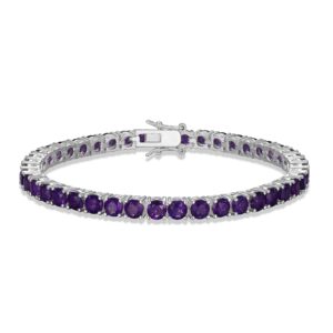 MORGAN & PAIGE Amethyst Tennis Bracelet For Women - 925 Sterling Silver Natural Gemstone Bracelet With 4mm Purple African Amethyst - February Birthstone Bracelet - 7.25"