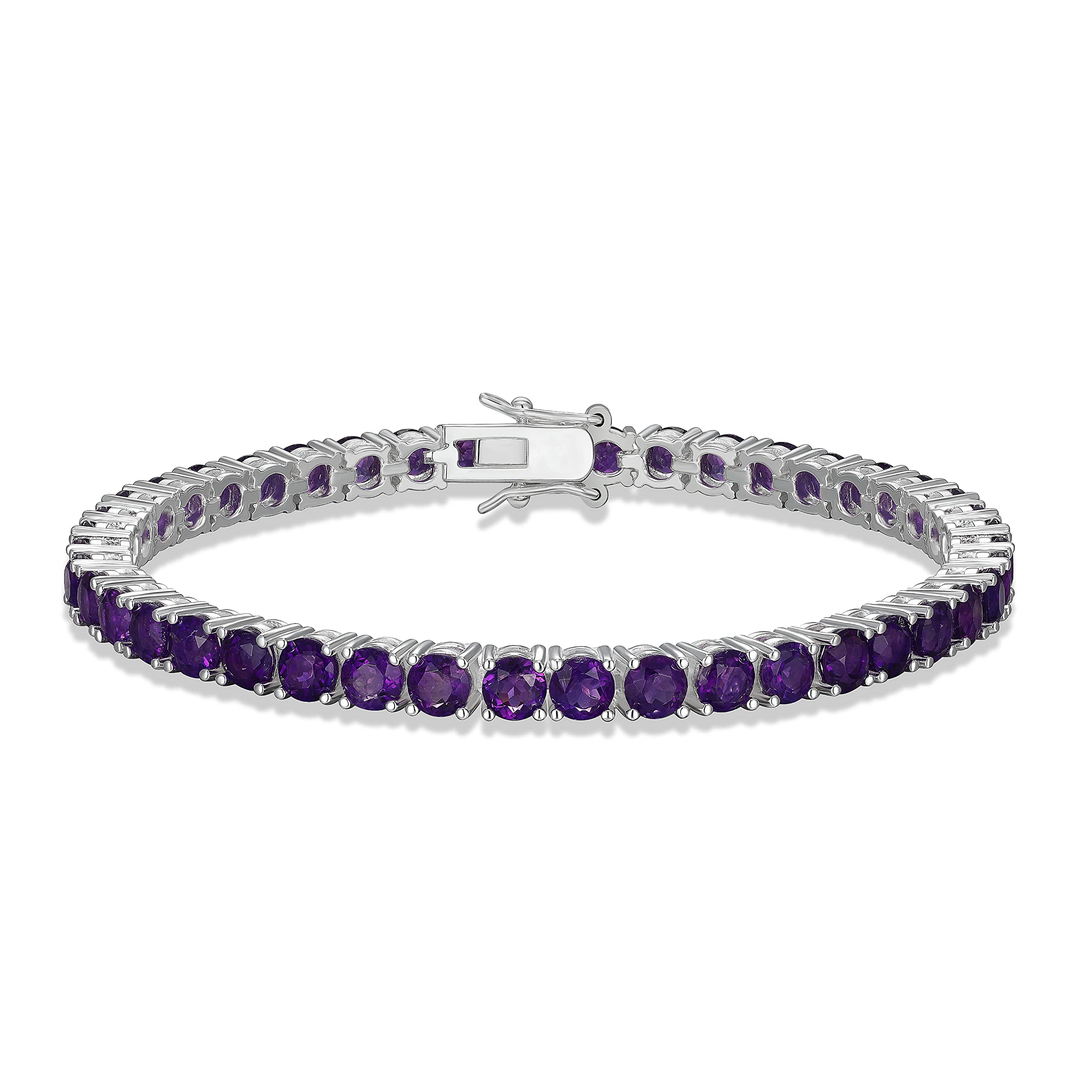 MORGAN & PAIGE Amethyst Tennis Bracelet For Women - 925 Sterling Silver Natural Gemstone Bracelet With 4mm Purple African Amethyst - February Birthstone Bracelet - 7.25"