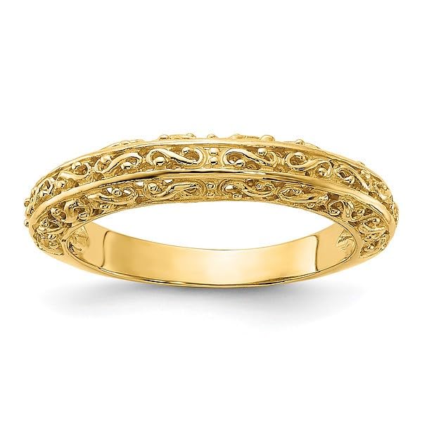 IceCarats 14K Yellow Gold 3mm Antique Filigree Wedding Band Ring Size 6