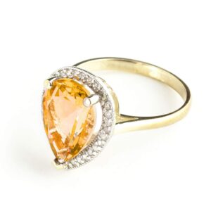 Galaxy Gold GG 14k Yellow Gold Teardrop Citrine and Diamond Ring - Size 10.0