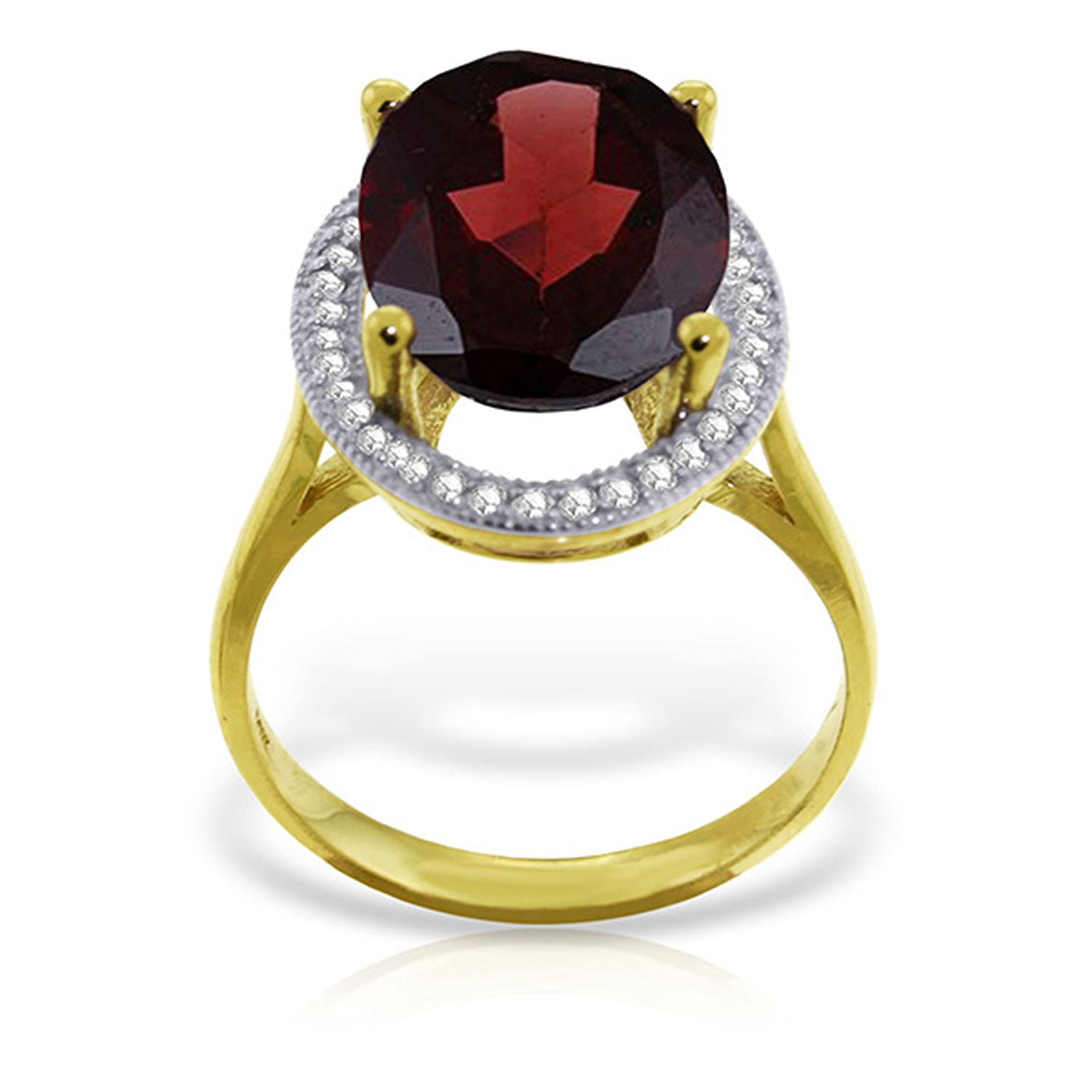 Galaxy Gold GG 14k Yellow Gold Oval Garnet and Diamond Ring - Size 6.5