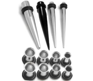 urban body jewelry 12 piece steel taper and plugs ear stretching kit - pairs of plugs with single tapers - gauge sizes 1g (7mm),0g (8mm), (9mm), 00g (10mm)