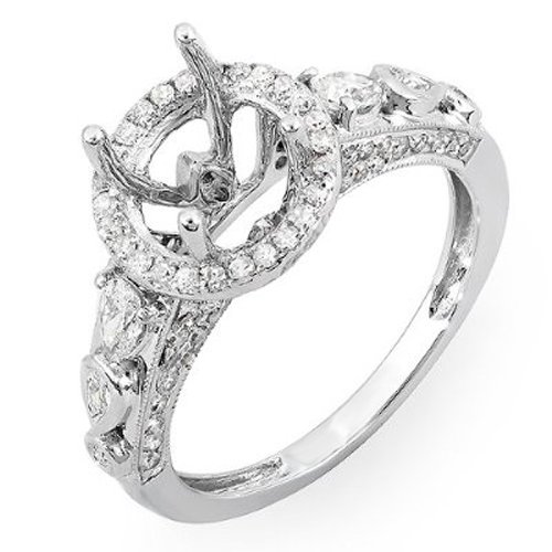 Dazzlingrock Collection 0.75 Carat (ctw) Round & Pear Diamond Semi Mount Engagement Bridal Ring, Can Be Fit 2.00 CT (8 mm) Round Center Stone, 18K White Gold, Size 8