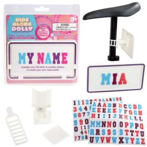 Ride Along Dolly Kid's Bicycle Customizable License Plate -Make Your Own Bike Name Plate -includes Over 150 Letter and Cute Number Stickers Decals, Fits Most Bikes -Holiday for Girls