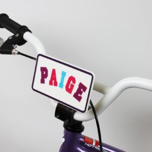 Ride Along Dolly Kid's Bicycle Customizable License Plate -Make Your Own Bike Name Plate -includes Over 150 Letter and Cute Number Stickers Decals, Fits Most Bikes -Holiday for Girls