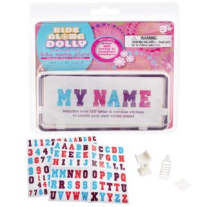 Ride Along Dolly Kid's Bicycle Customizable License Plate -Make Your Own Bike Name Plate -includes Over 150 Letter and Cute Number Stickers Decals, Fits Most Bikes -Holiday for Girls