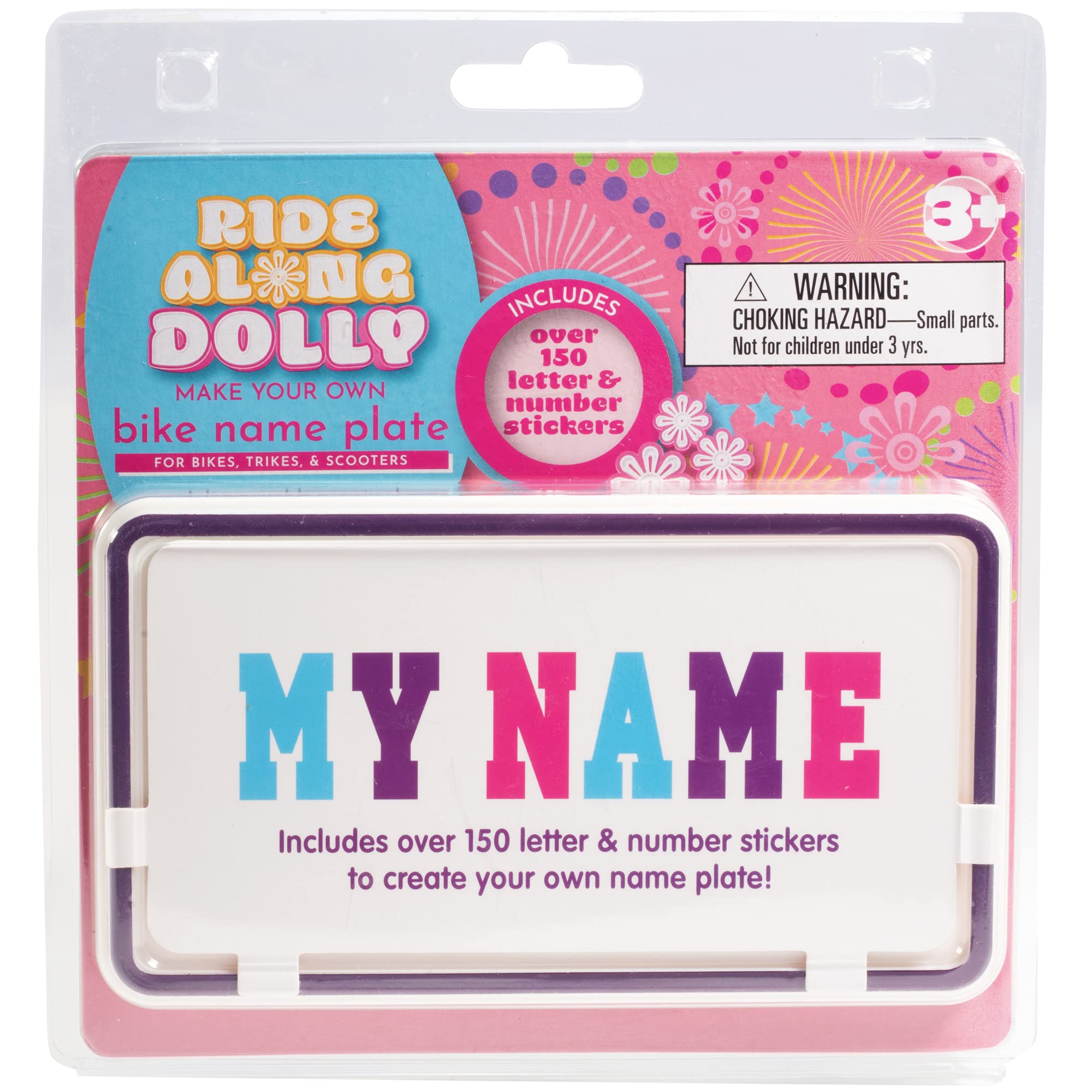 Ride Along Dolly Kid's Bicycle Customizable License Plate -Make Your Own Bike Name Plate -includes Over 150 Letter and Cute Number Stickers Decals, Fits Most Bikes -Holiday for Girls