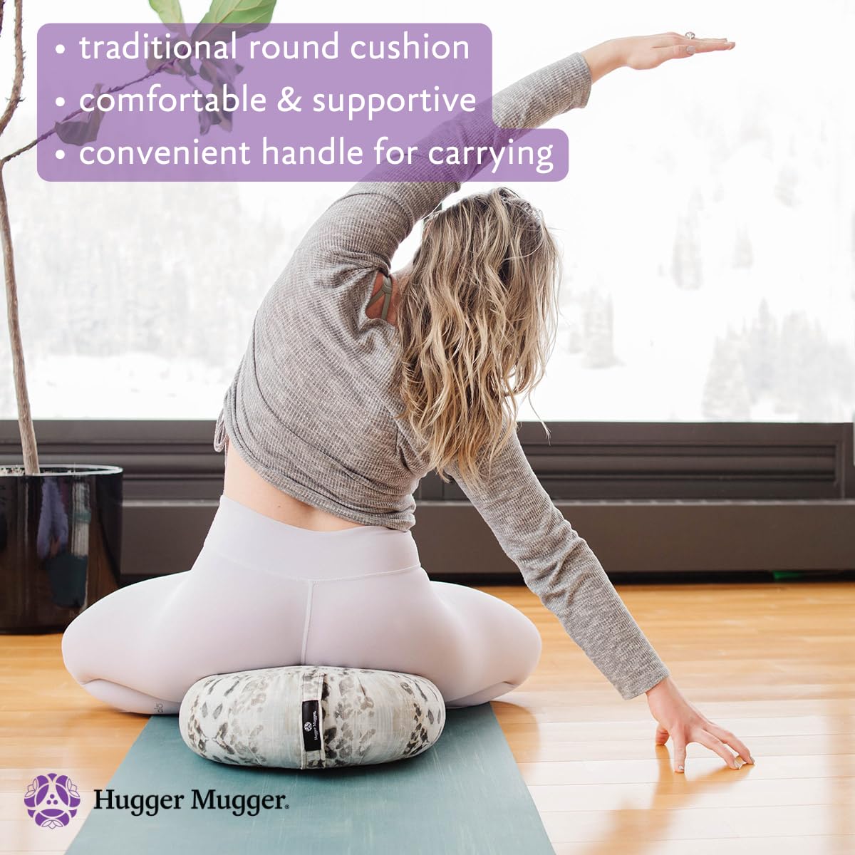 Hugger Mugger Zafu Meditation Cushion - Blue - Support in Cross-Legged Sitting, Buckwheat filled, Durable Fabric, Convenient Handle, Handmade in USA