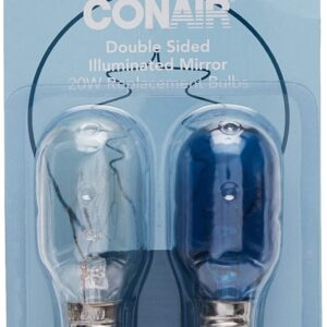 Conair Incandescent Mirror Replacement Bulbs, 20W, 1 Clear & 1 Blue