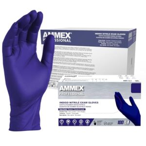 ammex indigo nitrile disposable exam gloves, 3 mil, latex/powder free, textured, medium, case of 1000