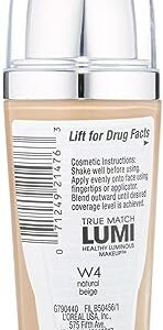 L'Oreal Paris True Match Lumi Healthy Luminous Makeup, W4 Natural Beige, 1 fl; oz.