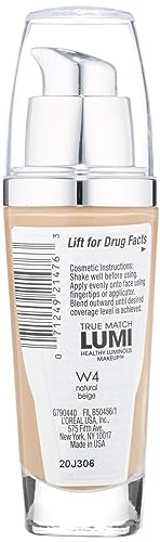 L'Oreal Paris True Match Lumi Healthy Luminous Makeup, W4 Natural Beige, 1 fl; oz.