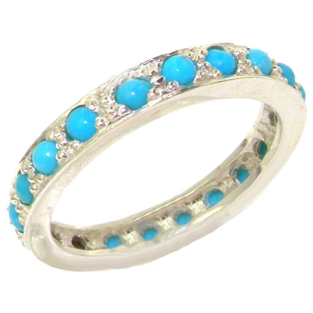 LetsBuyGold 925 Sterling Silver Real Genuine Turquoise Womens Eternity Ring - Size 7