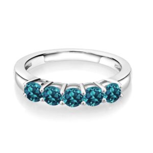 Gem Stone King 925 Sterling Silver London Blue Topaz Wedding Band Ring For Women (1.10 Cttw, Round 3.5MM, Gemstone November Birthstone, Available In Size 5, 6, 7, 8, 9)