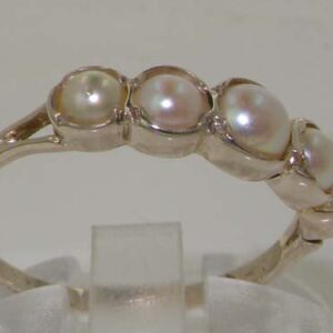 LetsBuyGold 925 Sterling Silver Cultured Pearl Womens Band Ring - Sizes 4 to 12 Available