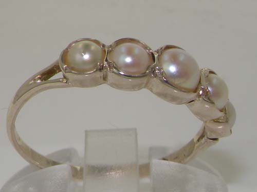 LetsBuyGold 925 Sterling Silver Cultured Pearl Womens Band Ring - Sizes 4 to 12 Available