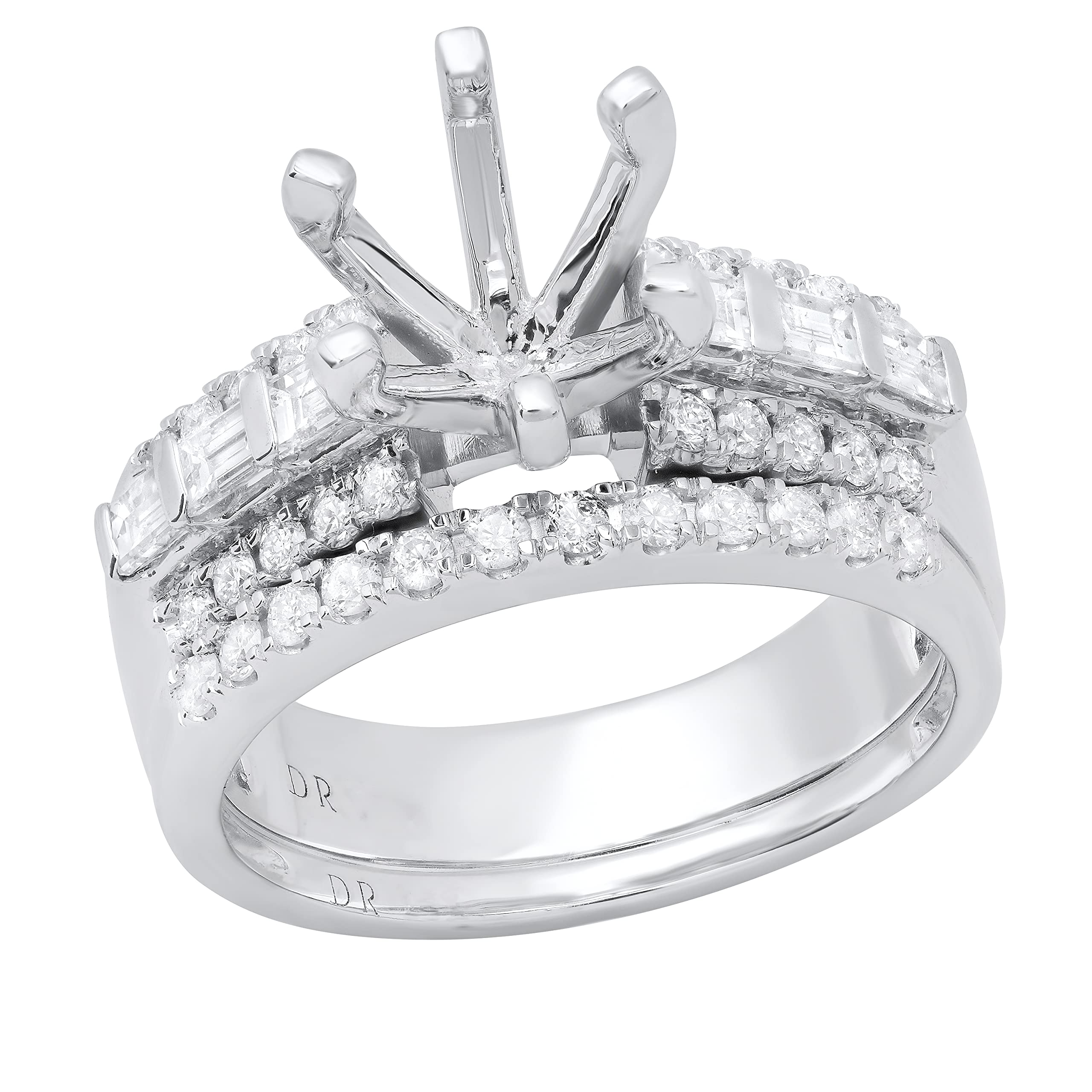 Dazzlingrock Collection 0.75 Carat (ctw) Round & Baguette Diamond Bridal Semi Mount Ring Set in 14K White Gold, Size 6.5