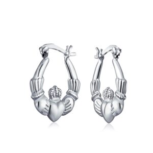 BFF Love Lightweight Heart Celtic Irish Friendship Claddagh Hoop Earrings For Women Teen .925 Sterling Silver .75 Inch Diameter