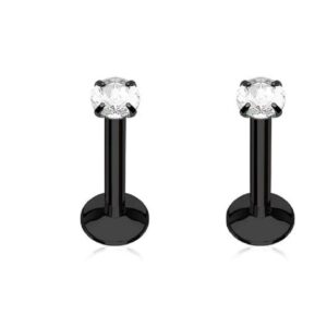 PIERCE ME 2pcs Black Titanium Anodized Internally Threaded Prong Top Gem Labret Lip Ring 16g 5/16"