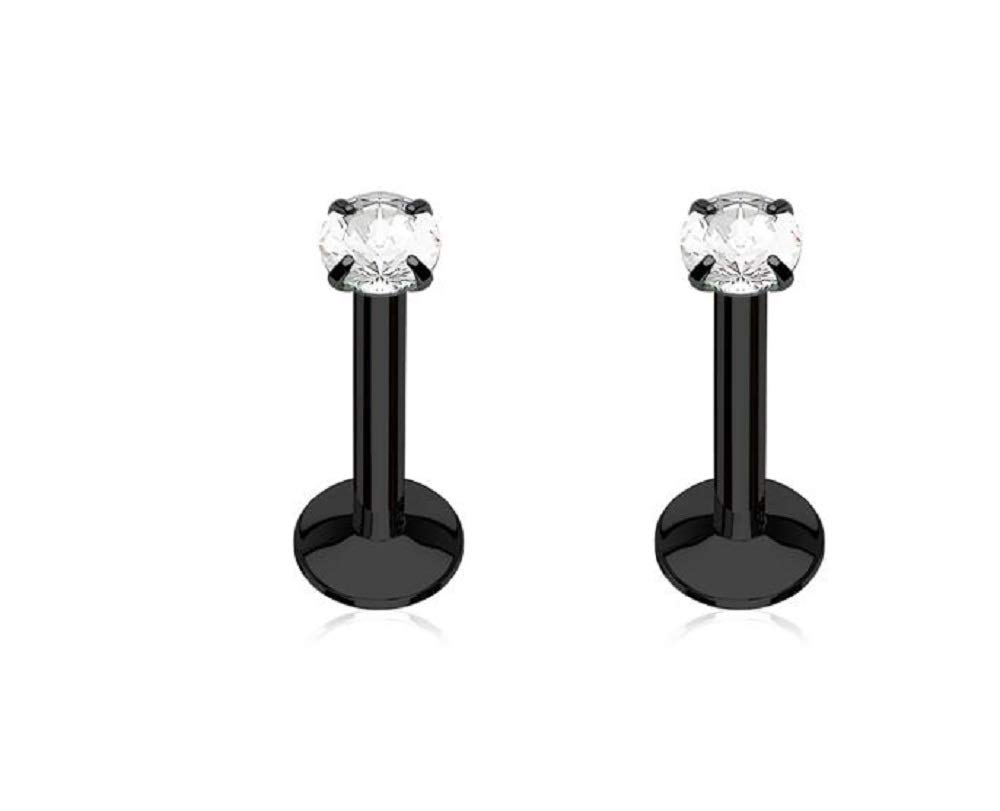 PIERCE ME 2pcs Black Titanium Anodized Internally Threaded Prong Top Gem Labret Lip Ring 16g 5/16"