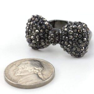 Gray Rhinestone Ribbon Bowtie Party Cocktail Ring Adjustable Stretch Band Valentine's Day Jewelry