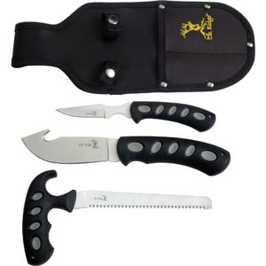 elk ridge - outdoors 3-pc hunting knife set - satin finish stainless steel blades, black nylon fiber handles, includes combo sheath - hunting, camping, survival - er-252