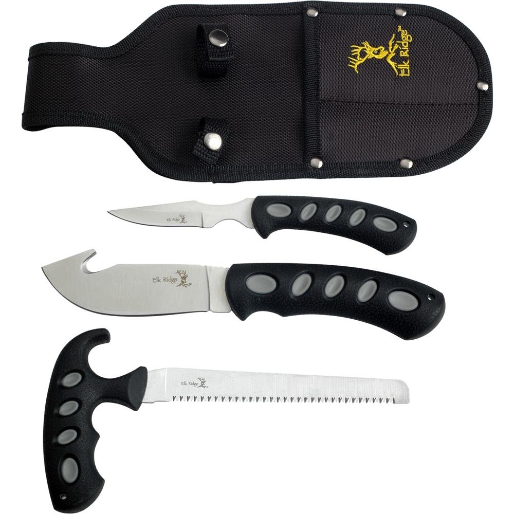 Elk Ridge - Outdoors 3-PC Hunting Knife Set - Satin Finish Stainless Steel Blades, Black Nylon Fiber Handles, Includes Combo Sheath - Hunting, Camping, Survival - ER-252