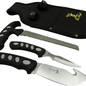 Elk Ridge - Outdoors 3-PC Hunting Knife Set - Satin Finish Stainless Steel Blades, Black Nylon Fiber Handles, Includes Combo Sheath - Hunting, Camping, Survival - ER-252