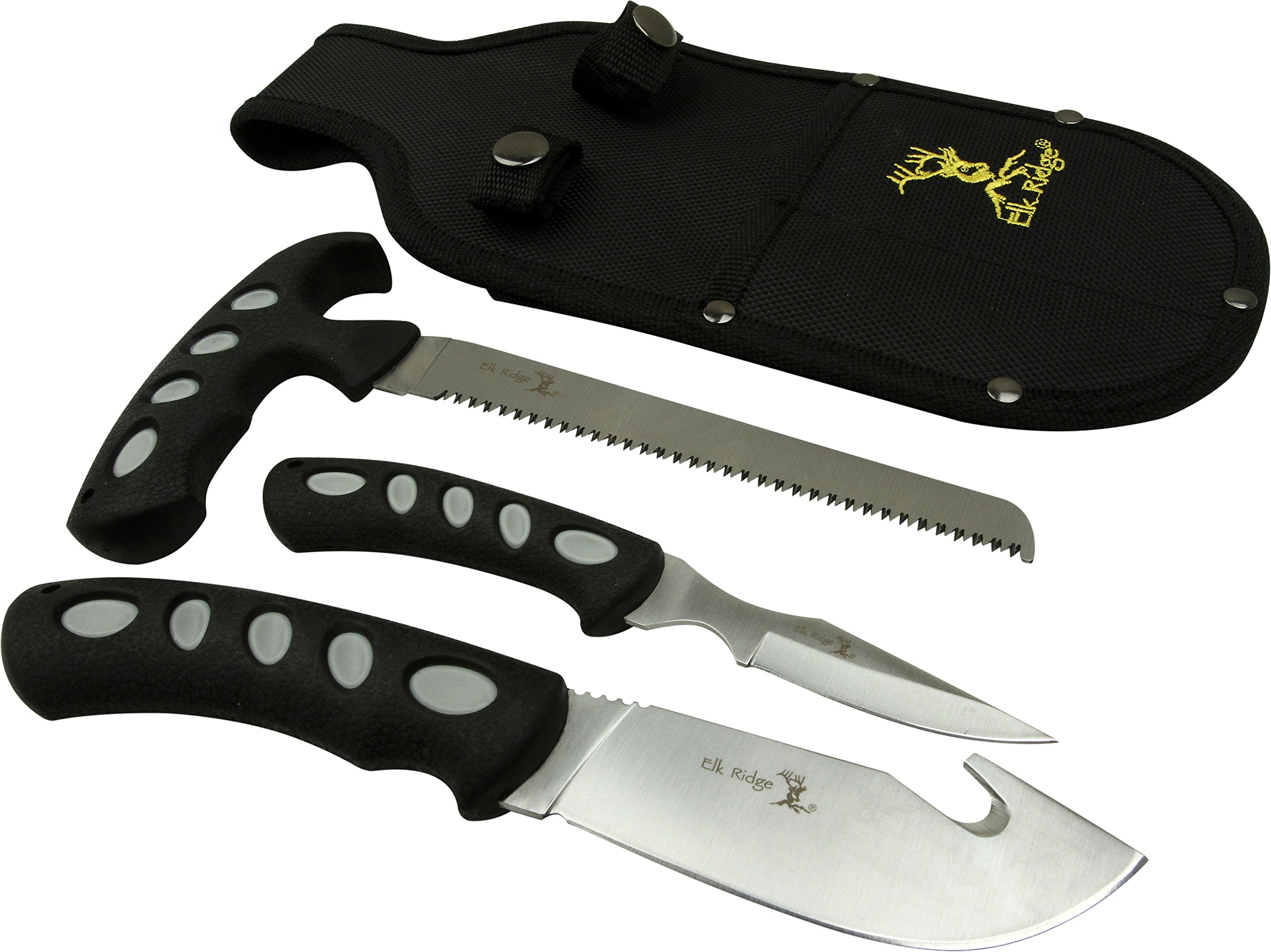 Elk Ridge - Outdoors 3-PC Hunting Knife Set - Satin Finish Stainless Steel Blades, Black Nylon Fiber Handles, Includes Combo Sheath - Hunting, Camping, Survival - ER-252