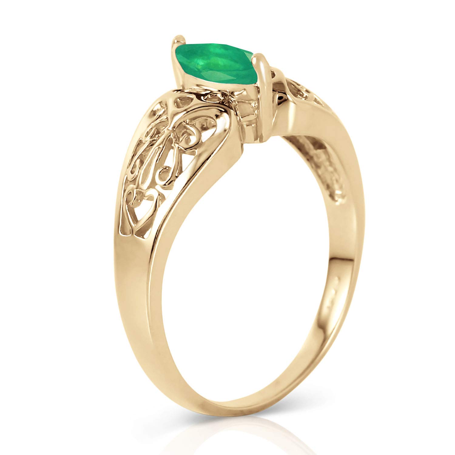 Galaxy Gold GG 14k Yellow Gold Filigree Ring with Natural Marquis-shaped Emerald - Size 10