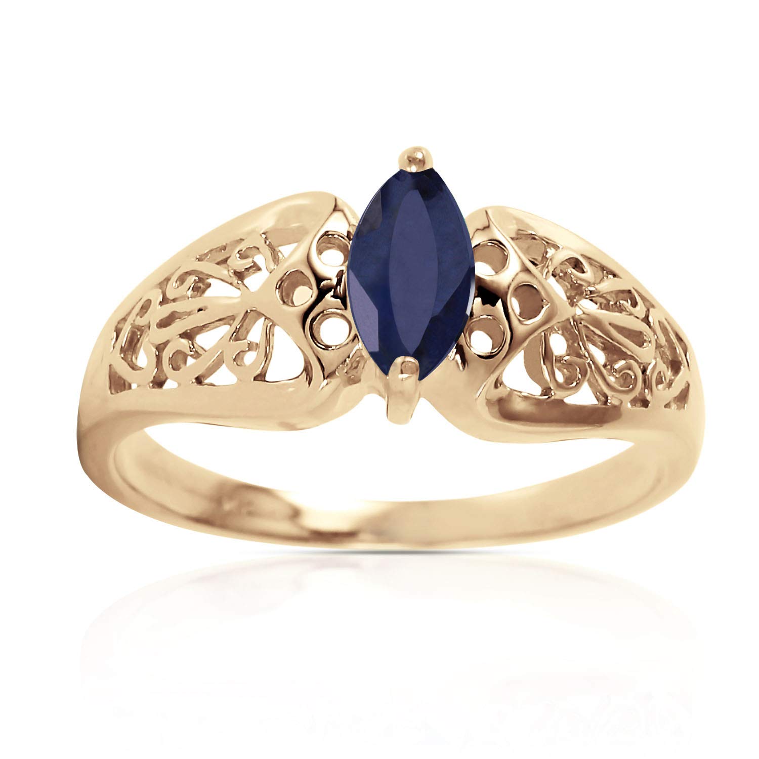 Galaxy Gold GG 14k Yellow Gold Filigree Ring with Natural Marquis-shaped Sapphire - Size 6