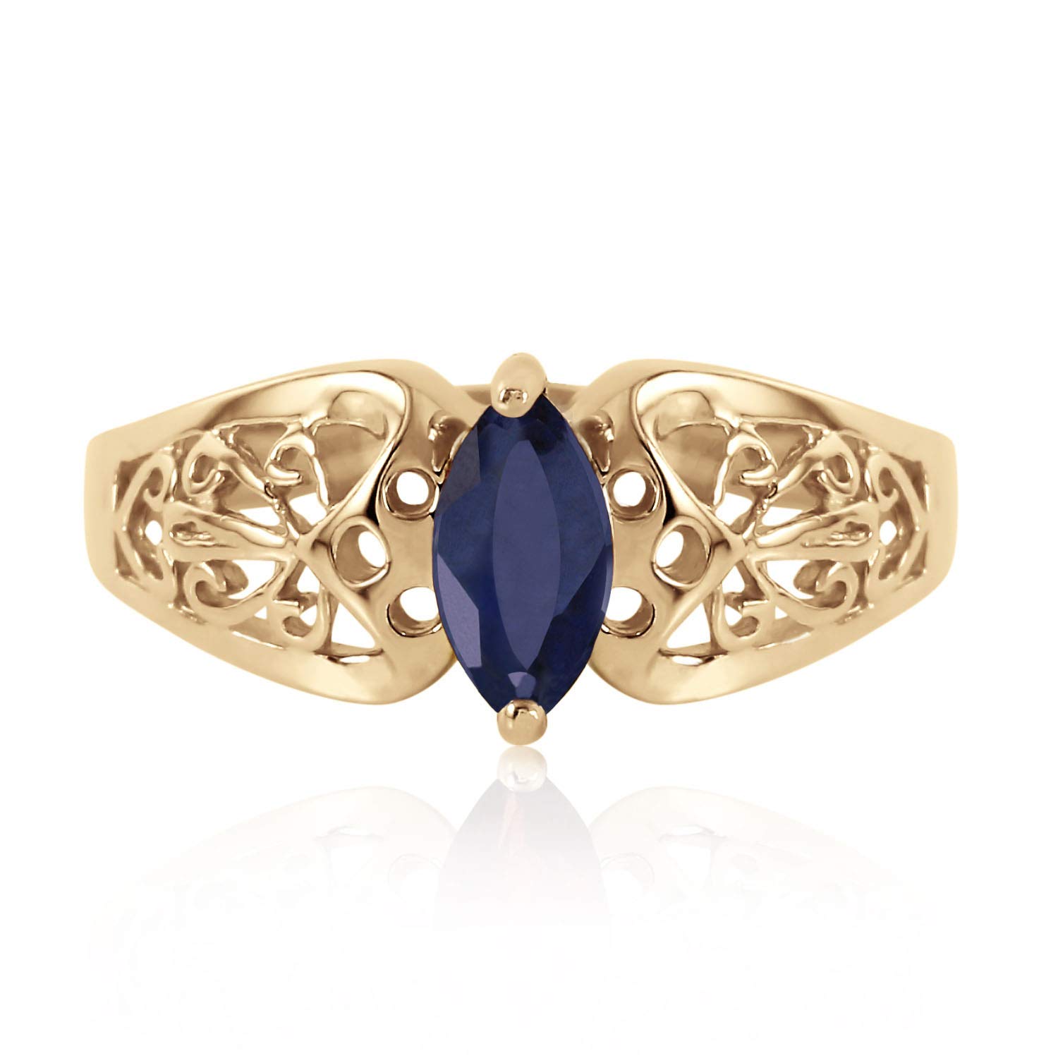 Galaxy Gold GG 14k Yellow Gold Filigree Ring with Natural Marquis-shaped Sapphire - Size 6