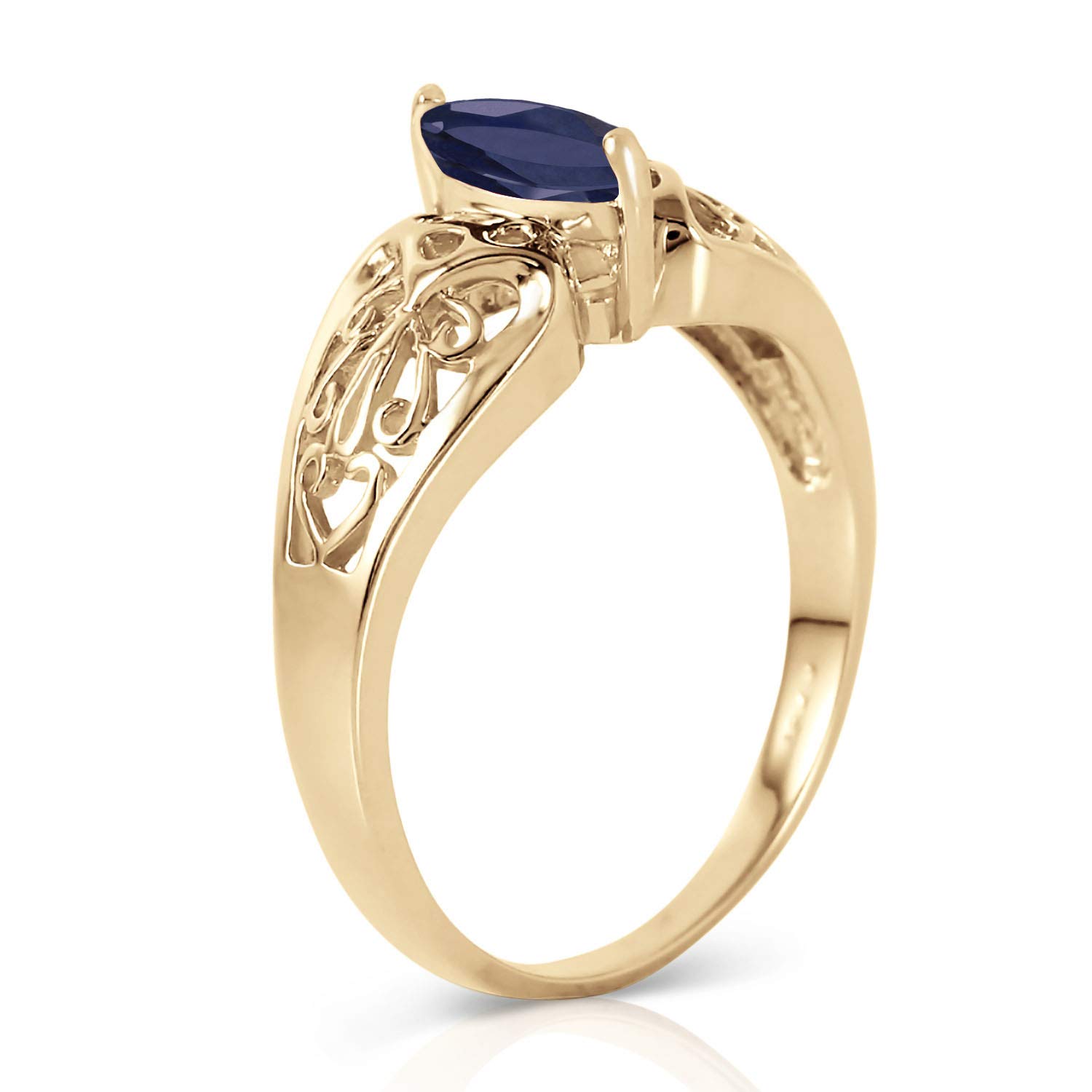 Galaxy Gold GG 14k Yellow Gold Filigree Ring with Natural Marquis-shaped Sapphire - Size 6