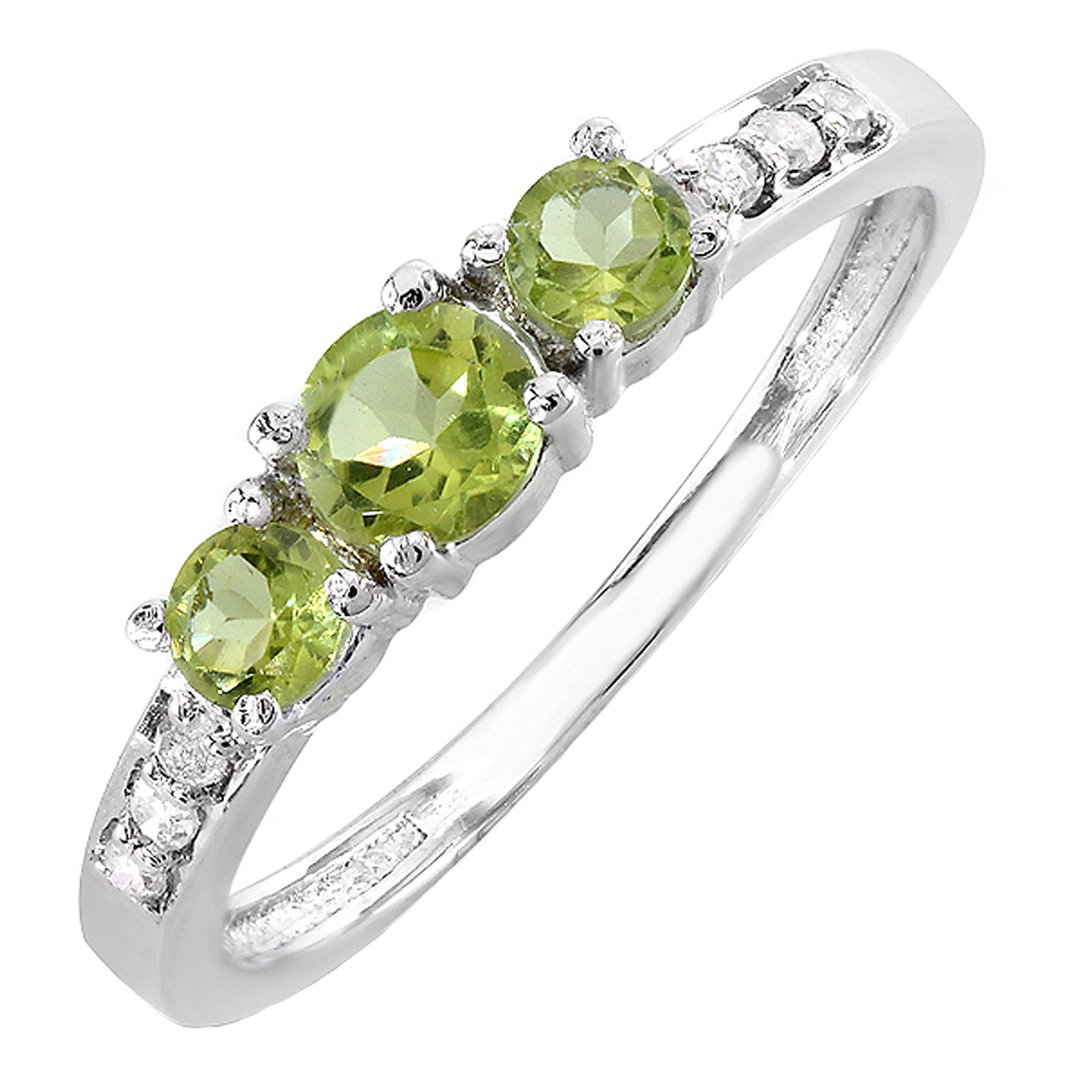 Dazzlingrock Collection Round Peridot and Round White Diamond Ladies Three Stone Engagement Ring | 10K White Gold, Size 6.5