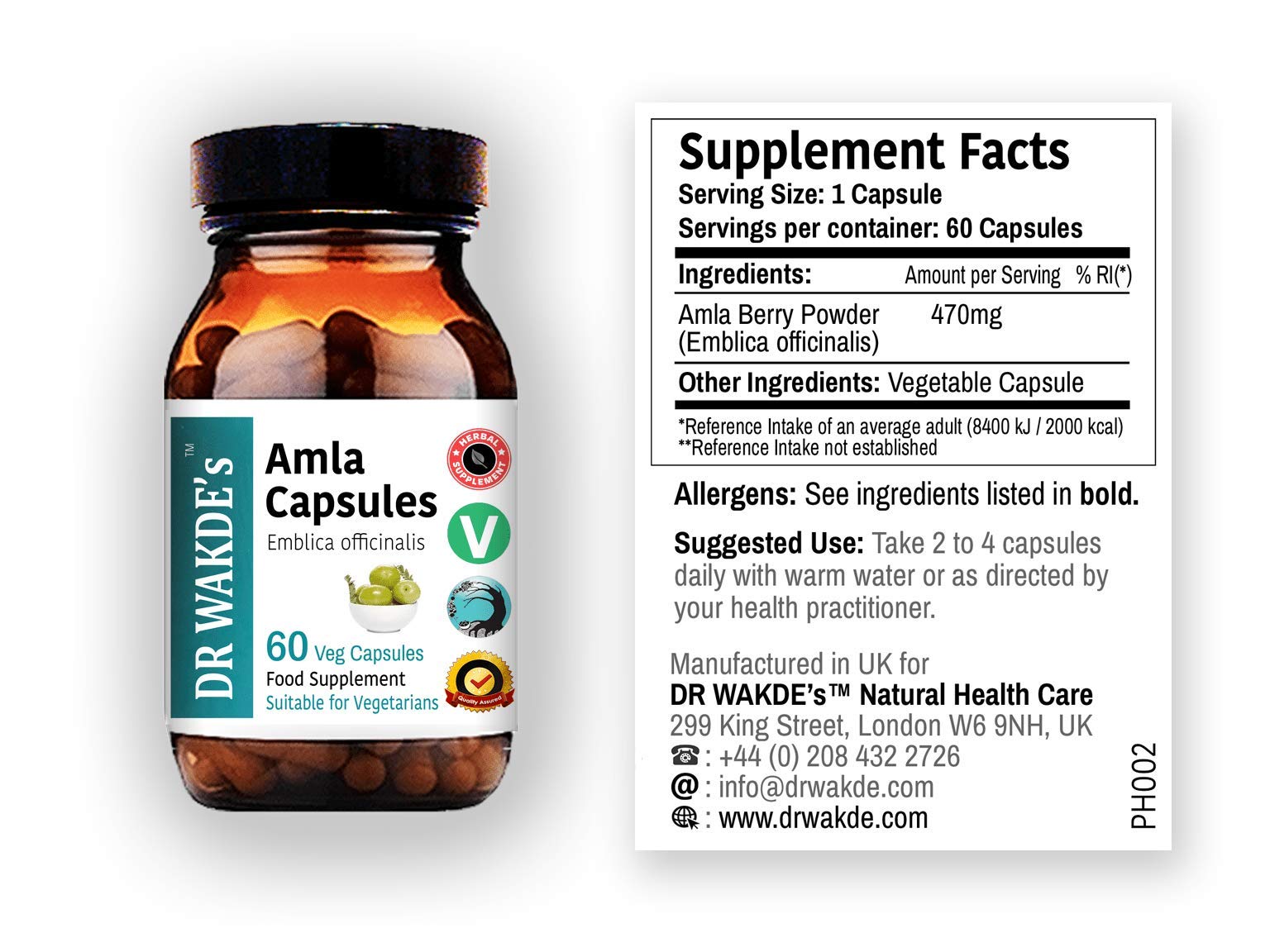 DR WAKDE'S Amla Capsules (Amalaki, Indian Gooseberry, Emblica officinalis, 60 Veg Caps, Plant-Based Supplement, Ayurvedic Herb, All Natural, Vegan)