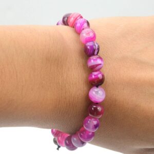 PURPLE WHALE Botswana agate gemstone precious Round Beads magenta color sliding knot adjustable bracelet small pink 7" - 8" length, Women Men Unisex