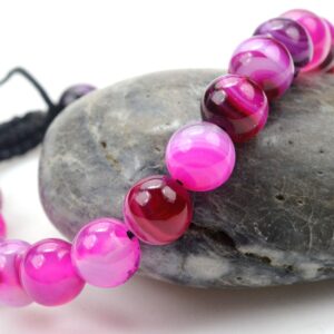 PURPLE WHALE Botswana agate gemstone precious Round Beads magenta color sliding knot adjustable bracelet small pink 7" - 8" length, Women Men Unisex