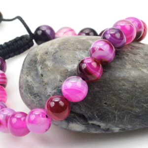 PURPLE WHALE Botswana agate gemstone precious Round Beads magenta color sliding knot adjustable bracelet small pink 7" - 8" length, Women Men Unisex