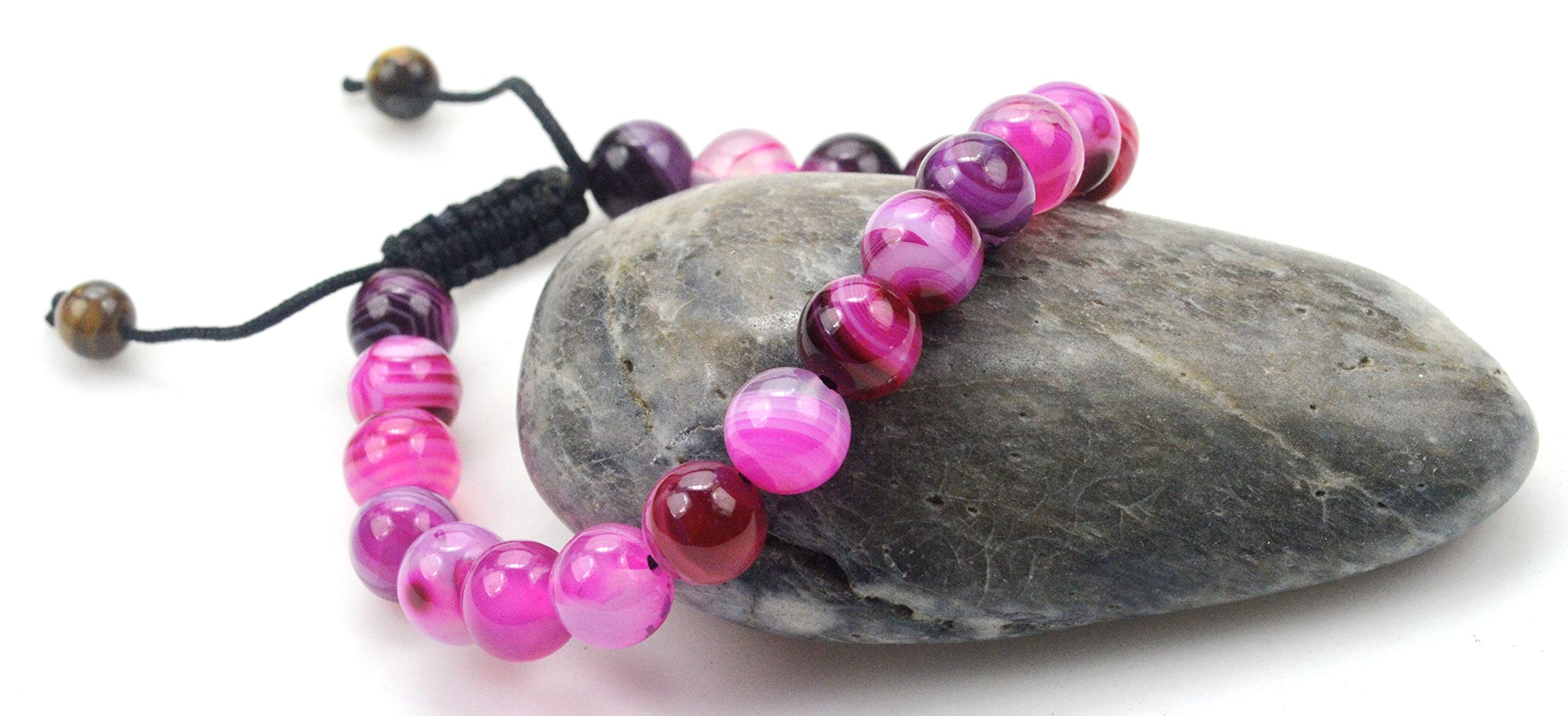 PURPLE WHALE Botswana agate gemstone precious Round Beads magenta color sliding knot adjustable bracelet small pink 7" - 8" length, Women Men Unisex