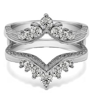 TwoBirch Sterling Silver Chevron Vintage Ring Guard with Millgrained Edges and Filigree Cut Out Design With Cubic Zirconia (0.74 ct., Size 9)