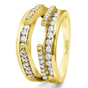 TwoBirch 1.01 Ct. Combination Cathedral and Classic Ring Guard in Yellow Gold Plated Sterling Silver with Cubic Zirconia (Size 7)