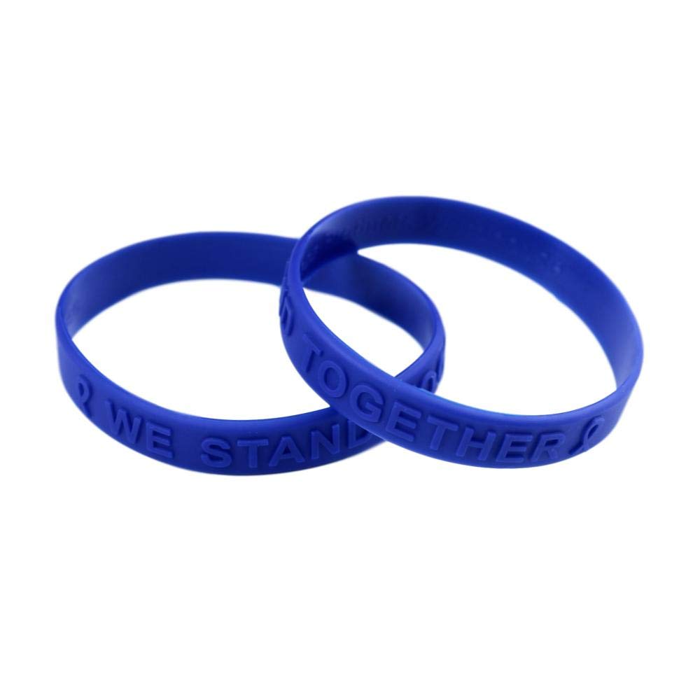 Blue Ribbon Awareness Embossed (Raised Letter) Silicone Bracelet 25 Pack