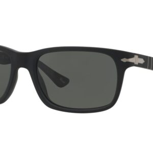 Persol PO3048S Rectangular Sunglasses, Black/Green Polarized, 58 mm