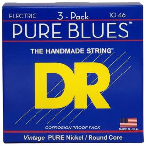 DR Strings Pure Blues Pure Nickel Electric Guitar Strings, Medium 10-46, 3-Pack (PHR-10-3PK)