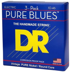 DR Strings Pure Blues Pure Nickel Electric Guitar Strings, Medium 10-46, 3-Pack (PHR-10-3PK)