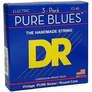 DR Strings Pure Blues Pure Nickel Electric Guitar Strings, Medium 10-46, 3-Pack (PHR-10-3PK)