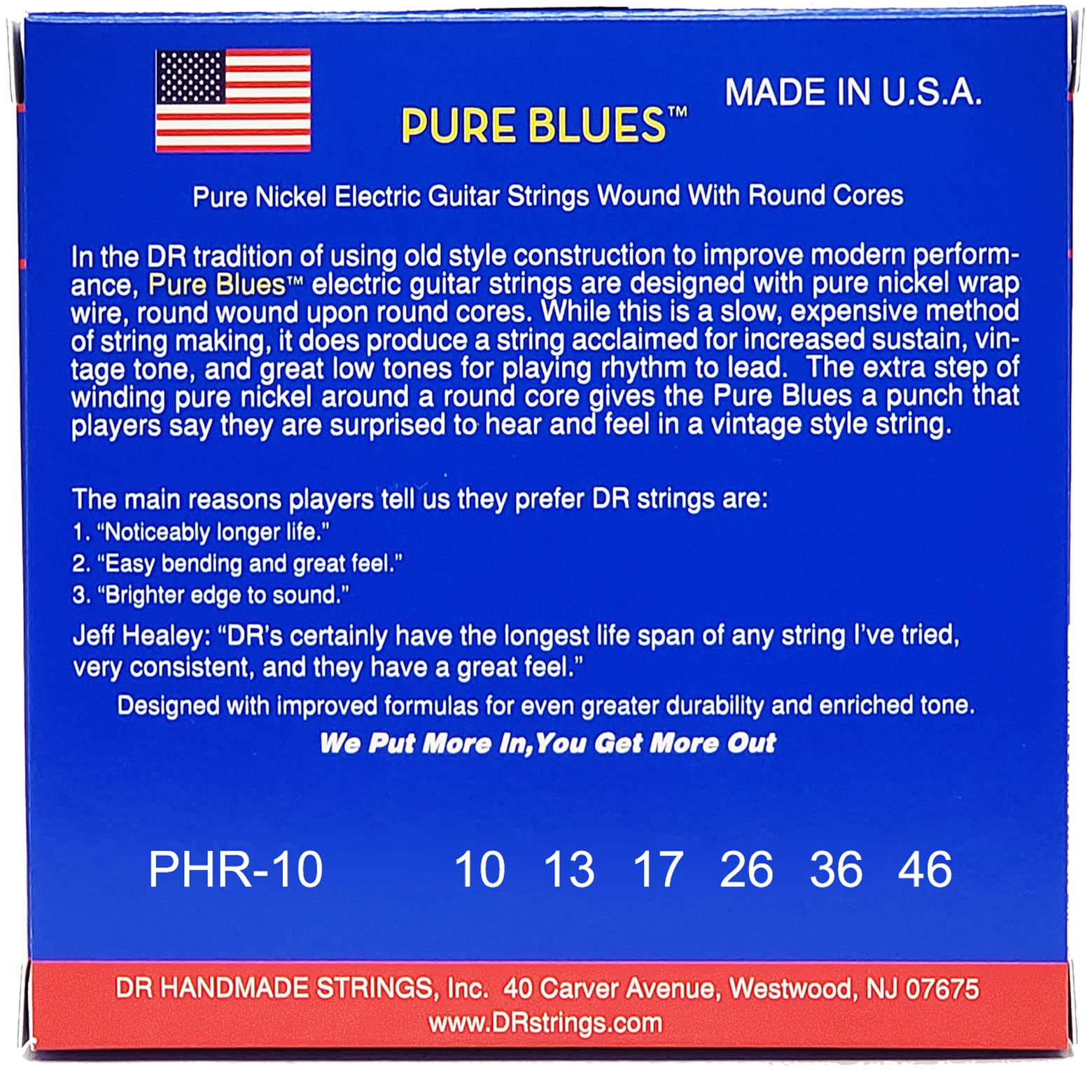 DR Strings Pure Blues Pure Nickel Electric Guitar Strings, Medium 10-46, 3-Pack (PHR-10-3PK)