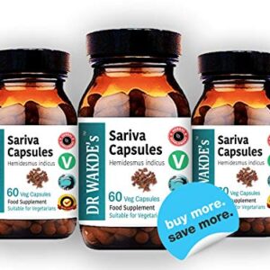 DR WAKDE'S Sariva Capsules (Anantomoola | Hemidesmus indicus) | 60 Veg Caps | Ayurvedic Supplement | Vegan | 100% Herbal | Quantity Discounts | Same Day Dispatch