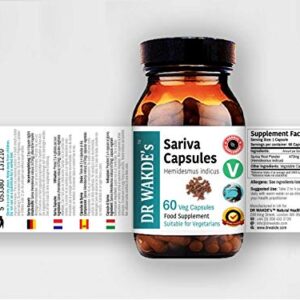 DR WAKDE'S Sariva Capsules (Anantomoola | Hemidesmus indicus) | 60 Veg Caps | Ayurvedic Supplement | Vegan | 100% Herbal | Quantity Discounts | Same Day Dispatch