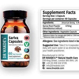 DR WAKDE'S Sariva Capsules (Anantomoola | Hemidesmus indicus) | 60 Veg Caps | Ayurvedic Supplement | Vegan | 100% Herbal | Quantity Discounts | Same Day Dispatch